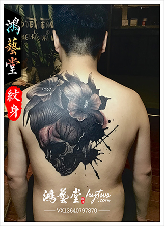 广州纹身店|食人花骷髅遮盖旧纹身